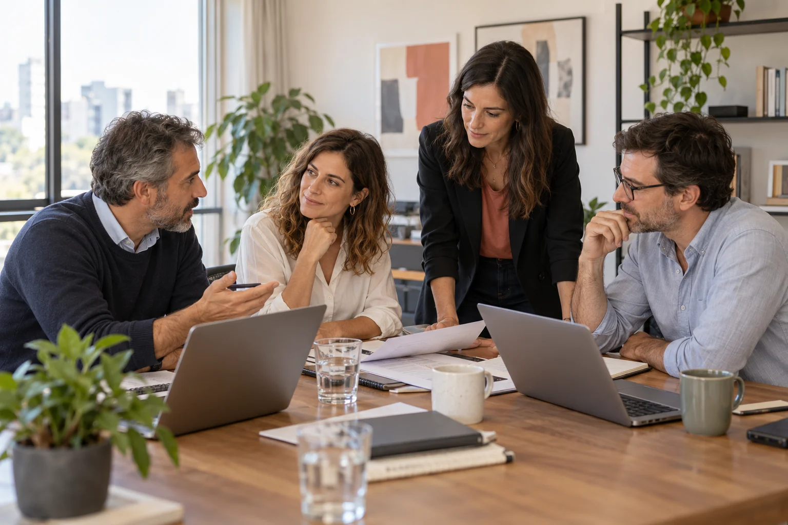 Imagen corporativa ilustrativa de profesionales trabajando en equipo